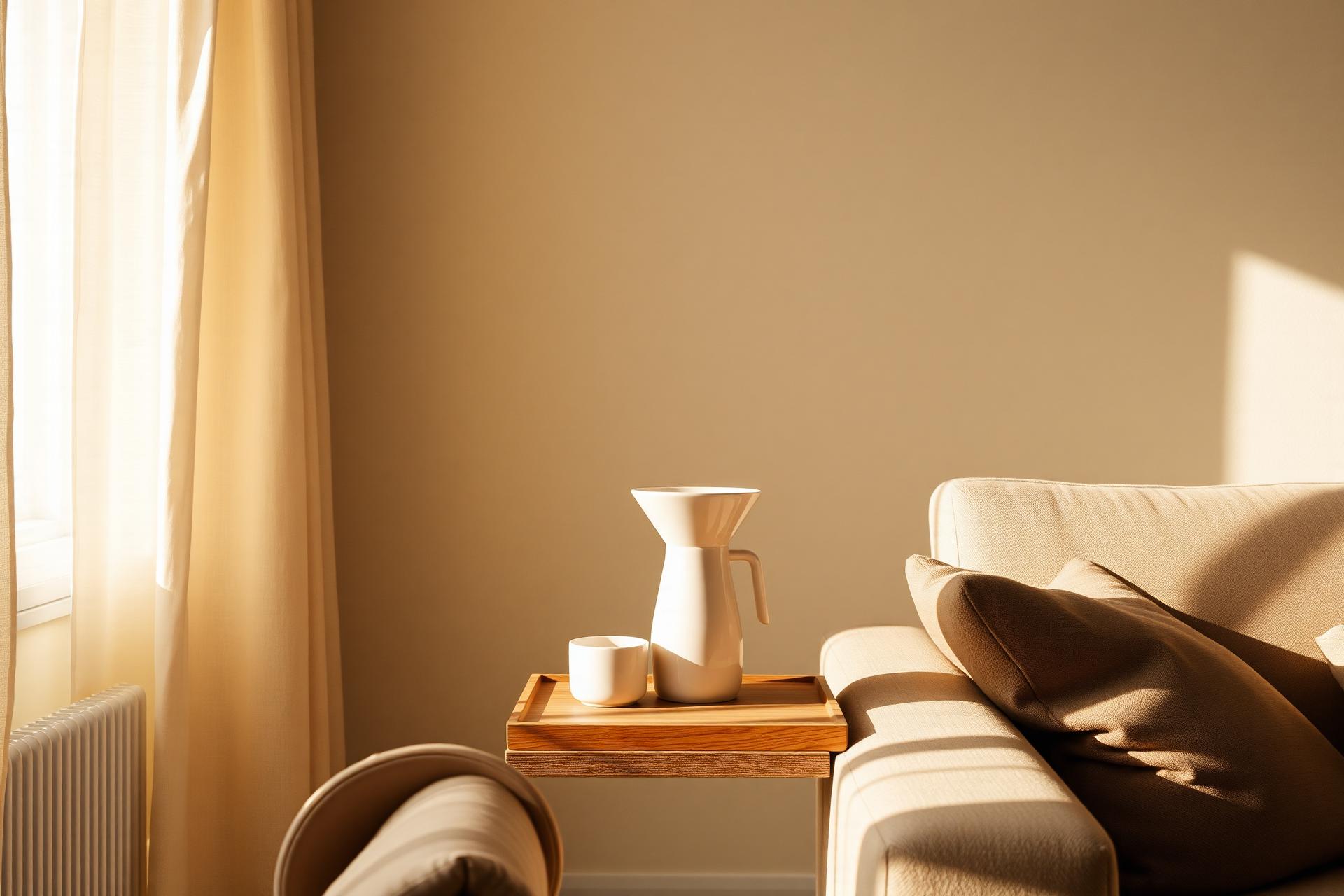 A softly lit modern living space glowing with a SELVYRO lamp.